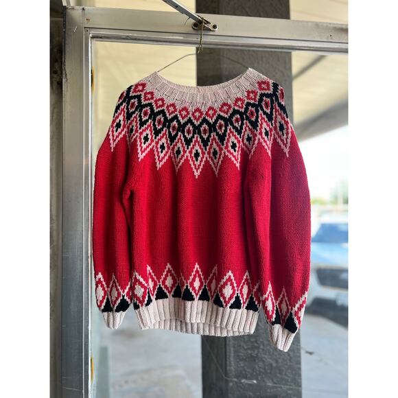 Vintage 1980's Gap Kids Red Fair Isle Sweater Size XL - Picture 1 of 4